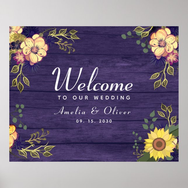 Poster Boas-vindas ao Casamento Floral Purple (Frente)