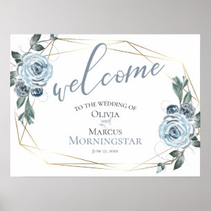 Poster Boas-vindas ao Casamento Floral Russo Azul