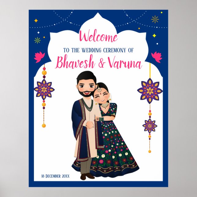 Poster Boas-vindas ao casamento hindu na fronteira design (Frente)