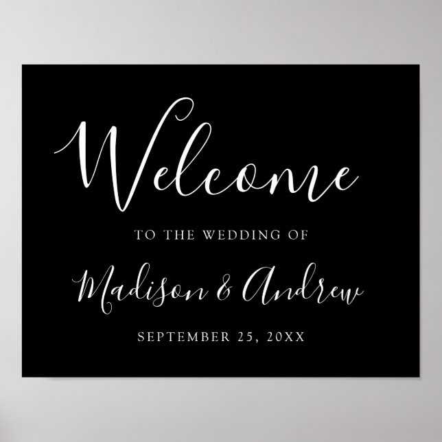 Poster Boas-vindas ao Casamento Negra Trendy Script (Frente)