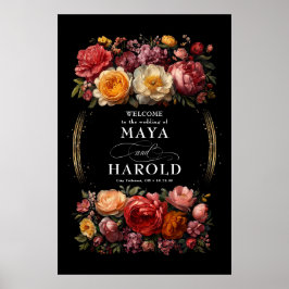 Poster Boas-vindas ao Casamento Negro Floral Botânico