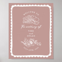 Boas-vindas ao Casamento Rosa Floral Escalado Fron