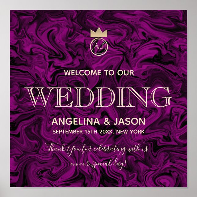 Poster Boas-vindas ao Casamento Roxo e Dourado (Frente)