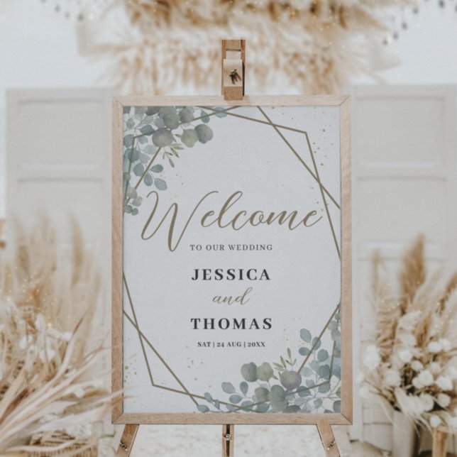 Poster Boas-vindas ao Casamento Rustic Eucalyptus Foliage (Criador carregado)