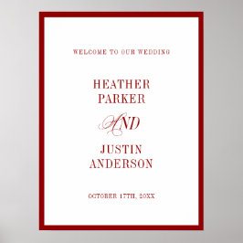 Poster Boas-vindas ao Casamento Simples e Clássico Vermel