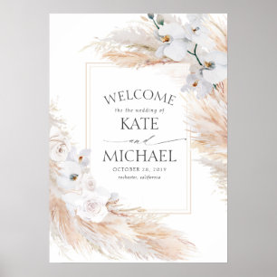 Poster Boas-vindas ao Casamento Tropical Pampas Grass Whi