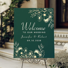 Poster Boas-vindas ao Casamento Verde Dourado e Esmeralda