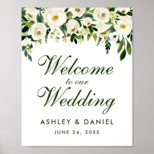 Poster Boas-vindas ao Casamento Verde Floral de Watercolo