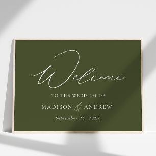 Poster Boas-vindas ao Casamento Verde Oleícola com Script