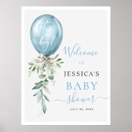 Poster Boas-vindas ao Chá de Bebê com Balão Azul e Verde