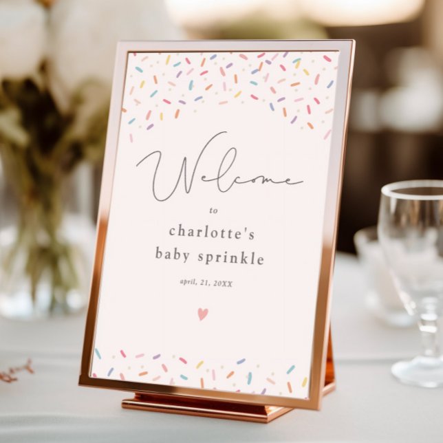 Poster Boas-vindas ao Chá de Bebê com Confetes de Arco-ír (Cute rainbow sprinkle baby shower welcome sign.)