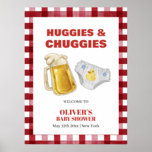 Poster Boas-vindas ao Chá de Bebê com Huggies de Xadrez F