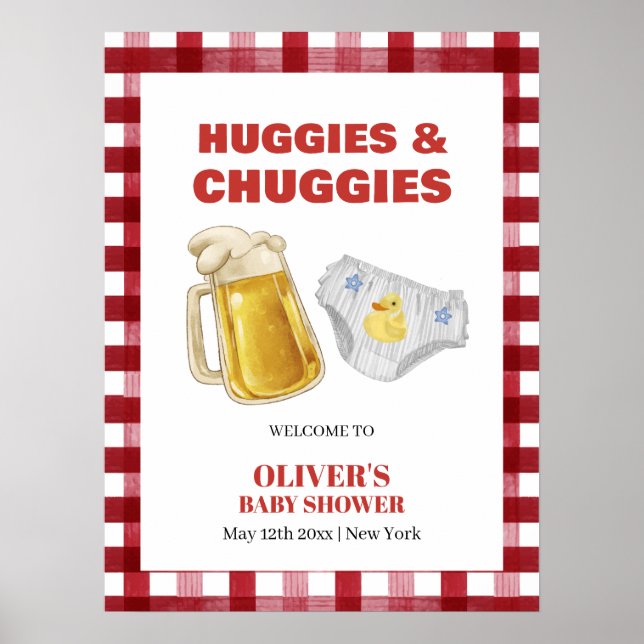 Poster Boas-vindas ao Chá de Bebê com Huggies de Xadrez F (Frente)