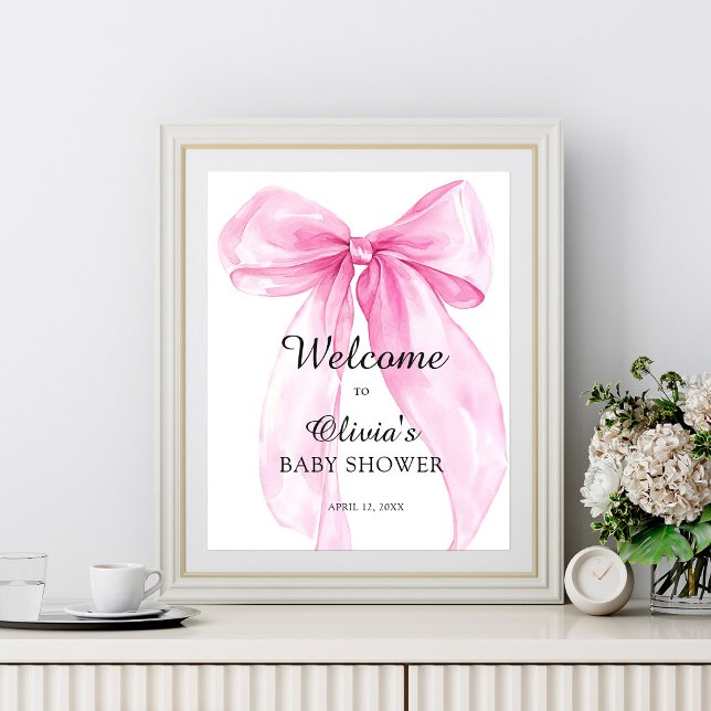 Poster Boas-vindas ao Chá de Bebê com Laço Rosa  (Criador carregado)