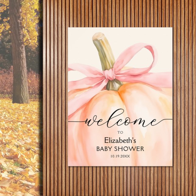 Poster Boas-vindas ao Chá de Bebê da Pequena Abóbora com  (Girl baby shower pumpkin welcome poster, PRINTED and/or INSTANT DOWNLOAD, choose size when ordering)