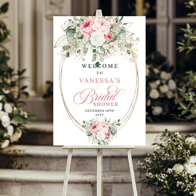 Poster Boas-vindas ao Chá de Bebê de Flores Rosa Pastel (Pastel Pink Flowers Bridal Shower Welcome)