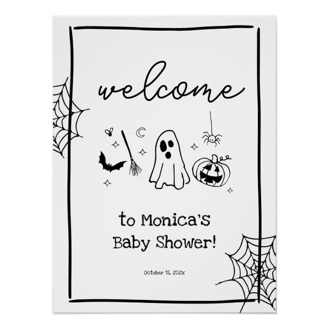 Pôster Boas-vindas ao Chá de Bebê de Halloween Doodle (Frente)