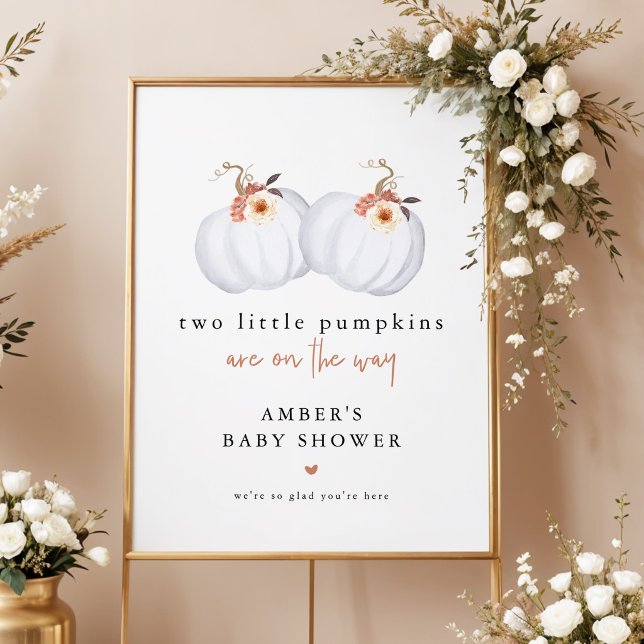 Poster Boas-vindas ao Chá de Bebê do Gêmeos Abóbora (Two Little Pumpkins Twin Baby Shower Welcome Poster)