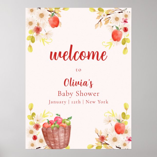Poster Boas-vindas ao Chá de Bebê do Outono Maçã Jardim (Frente)
