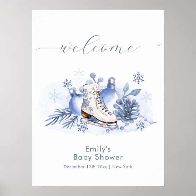 Poster Boas-vindas ao Chá de Bebê Floco de Neve de Invern (Frente)