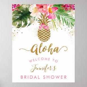 Poster Boas-vindas ao Chá de Bebê Floral de Abacaxi Aloha