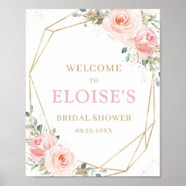 Poster Boas-vindas ao Chá de Bebê Floral Dourado Geométri