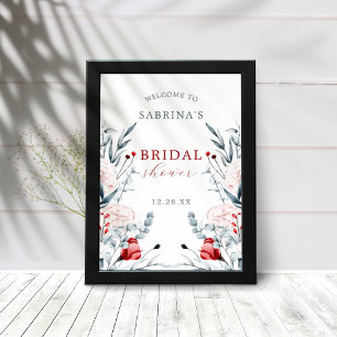 Poster Boas-vindas ao Chá de Bebê Floral Flor de Vermelho