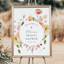 Poster Boas-vindas ao Chá de Bebê Floral Mamãe Abelha