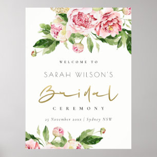 Poster Boas-vindas ao Chá de Bebê Floral Soft Blush em Aq