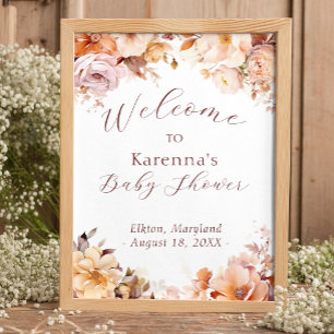 Poster Boas-vindas ao Chá de Bebê Floral Vintage Branco d