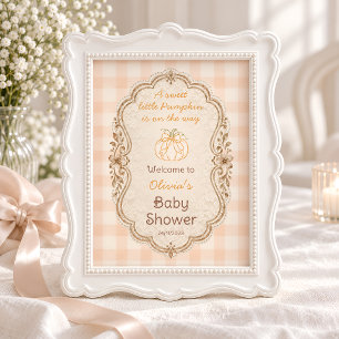Poster Boas-vindas ao Chá de Bebê Xadrez Pequena Abóbora