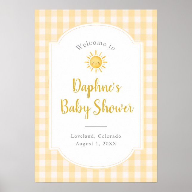 Poster Boas-vindas ao Chá de Bebê Yellow Sunshine (Frente)