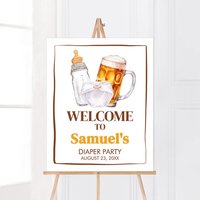 Poster Boas-vindas ao Chá de fraldas da Festa de Fralda (Beer Diaper Party Baby Shower Welcome Sign)