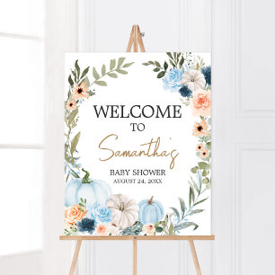 Poster Boas-vindas ao Chá de fraldas de Abóbora Azul Flor