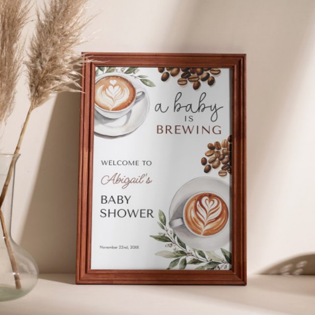 Poster Boas-vindas ao Chá de fraldas de café - O bebê est (Coffee Baby Shower Welcome - Baby is Brewing 24x36 Poster)