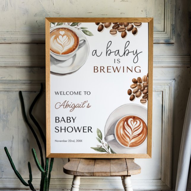 Poster Boas-vindas ao Chá de fraldas de café - O bebê est (Coffee Baby Shower Welcome - Baby is Brewing 18x24 Poster)
