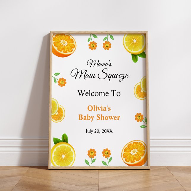 Poster Boas-vindas ao Chá de fraldas de limão de aperto p (Mama's Main Squeeze Lemon Baby Shower Welcome Sign )