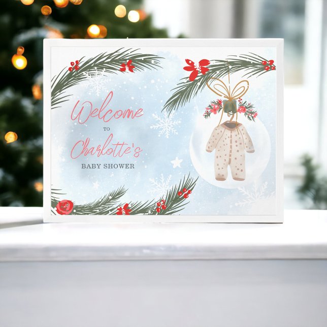 Poster Boas-vindas ao chá de fraldas de Natal (Winter snow ice Christmas baby shower welcome Poster)