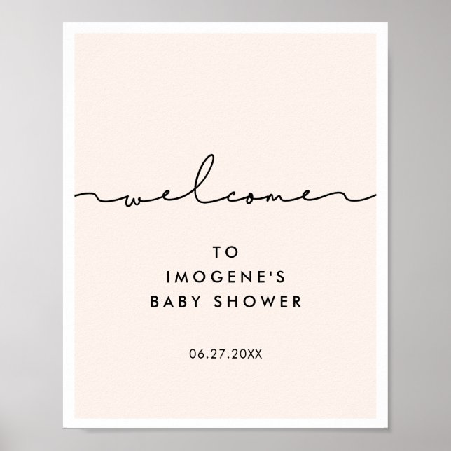 Poster Boas-vindas ao Chá de fraldas de script branco (Frente)