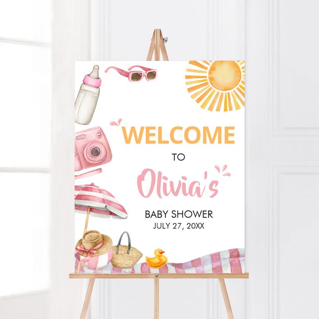 Poster Boas-vindas ao Chá de fraldas de Verão de Praia Ro (Splish Splash Baby Shower Welcome Sign)