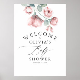 Poster Boas-vindas ao Chá de fraldas Elegente Floral do 