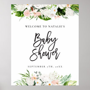 Poster Boas-vindas ao chá de fraldas floral de aquarela