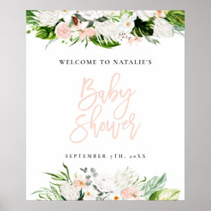 Poster Boas-vindas ao chá de fraldas floral de aquarela t