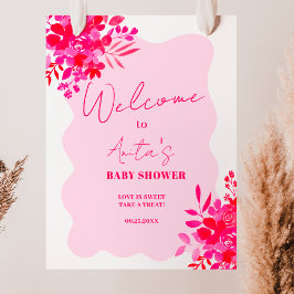 Poster Boas-vindas ao chá de fraldas floral rosa-claro-cl