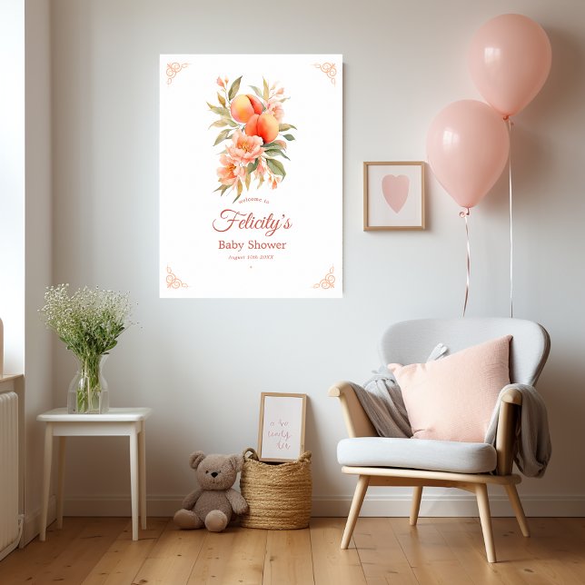 Poster Boas-vindas ao Chá de fraldas Fuzz (Peach Fuzz Baby Shower)