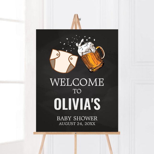 Poster Boas-vindas ao Chá de fraldas Huggies e Chuggies (Beer And Diaper Baby is Brewing Baby Shower
Welcome Sign)
