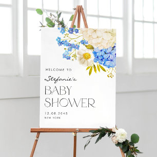 Poster Boas-vindas ao Chá de fraldas Hydrangeas Azul e Br