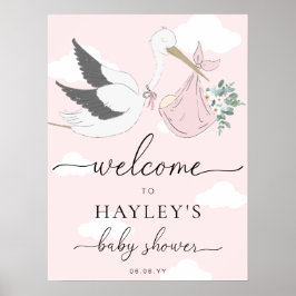 Poster Boas-vindas ao Chá de fraldas Pink Stork
