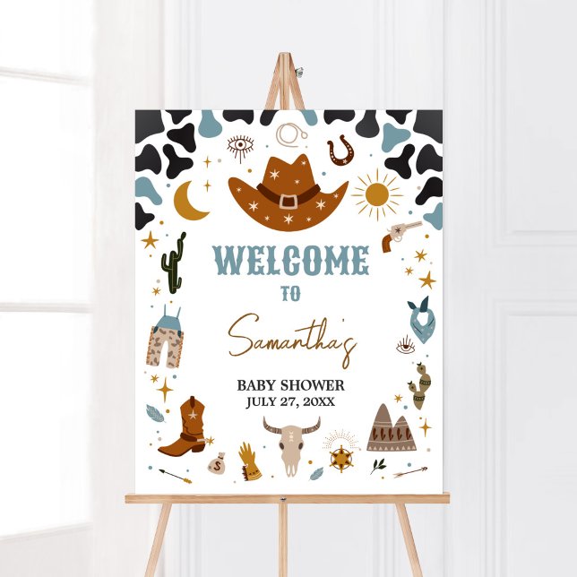 Poster Boas-vindas ao Chá de fraldas Wild West (Country Western Rodeo Baby Shower Welcome Sign)