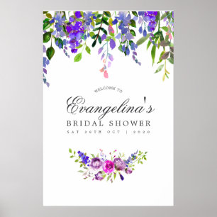 Poster Boas-vindas ao Chá de Noiva Aquarela Violeta Ultra